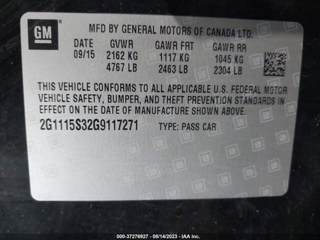 Chevrolet IMPALA LT 2016 2G1115S32G9117271 Image 9