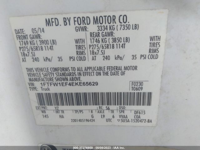 1FTFW1EF4EKE65629 Ford F-150 Xl/xlt/stx/fx4/lariat