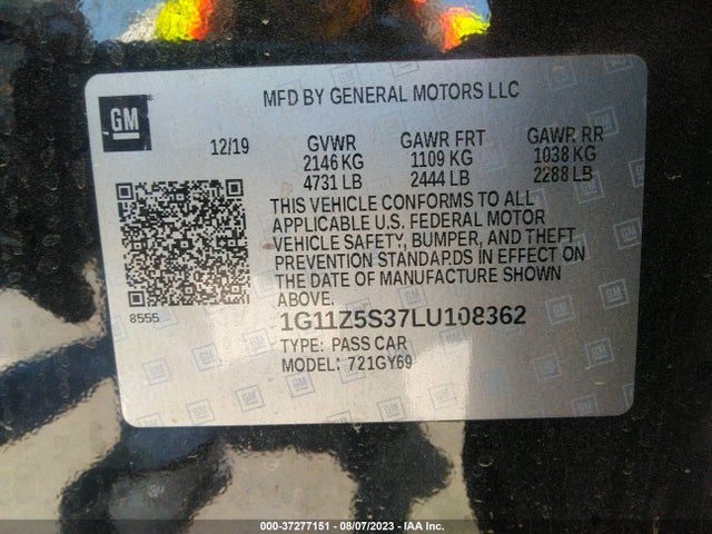 Chevrolet IMPALA LT 2020 1G11Z5S37LU108362 Image 9