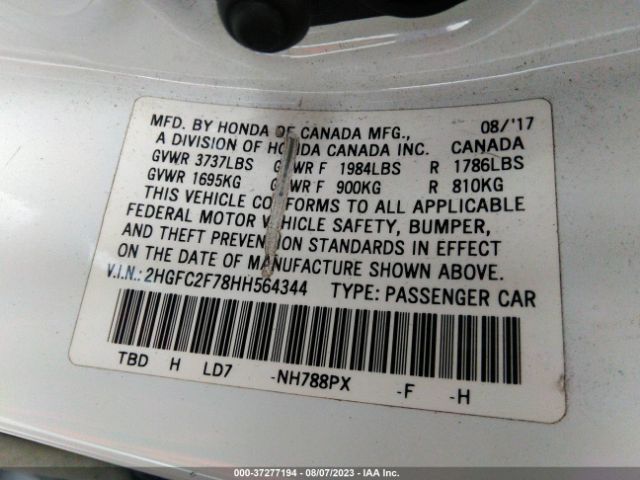 2HGFC2F78HH564344 Honda Civic Sedan Ex