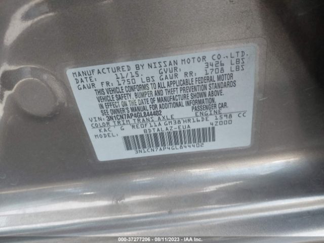 3N1CN7AP4GL844402 Nissan Versa S Plus