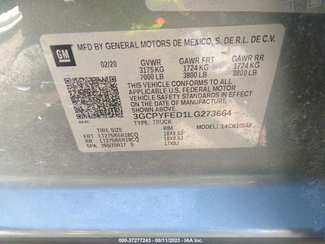 Chevrolet Silverado 1500 Lt Trail Boss 2020 3GCPYFED1LG273664 Image 9