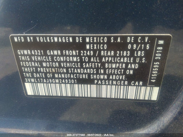 3VWL17AJ9GM249301 Volkswagen Jetta Sedan 1.8t Sel