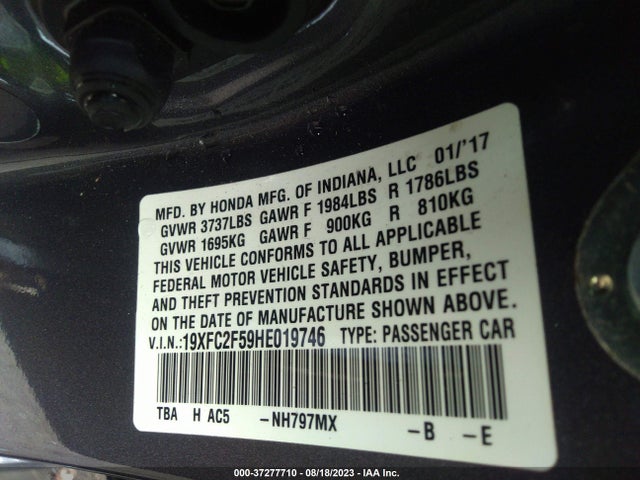 Honda Civic Sedan Lx 2017 19XFC2F59HE019746 Image 9