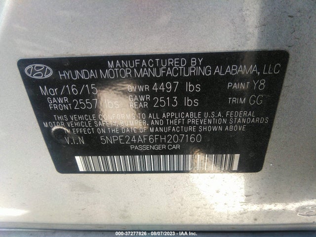 Hyundai Sonata 2.4l Se 2015 5NPE24AF6FH207160 Image 15