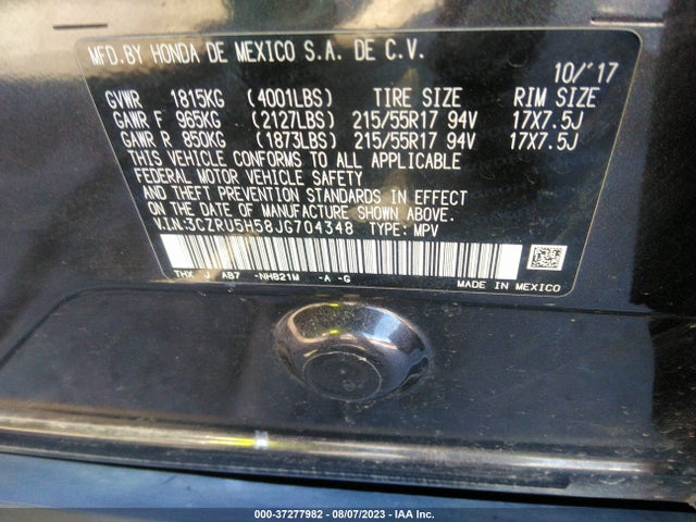 Honda HR-V EX 2018 3CZRU5H58JG704348 Image 9