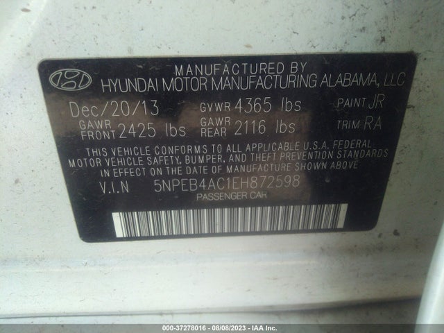 Hyundai SONATA GLS 2014 5NPEB4AC1EH872598 Image 9