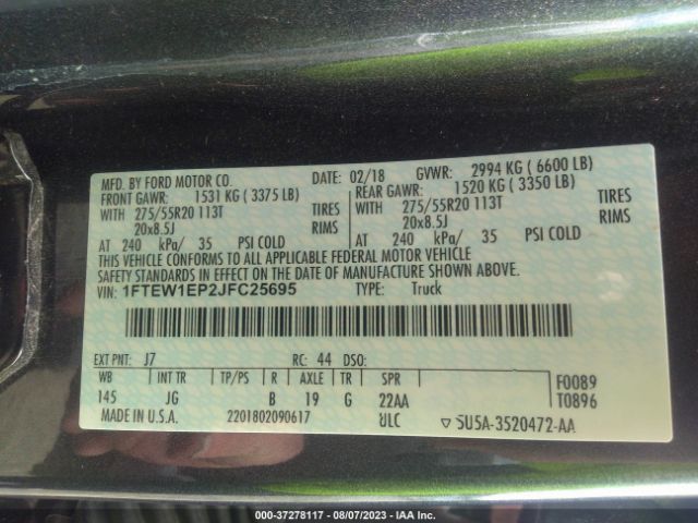 1FTEW1EP2JFC25695 Ford F-150 Xl/xlt/lariat