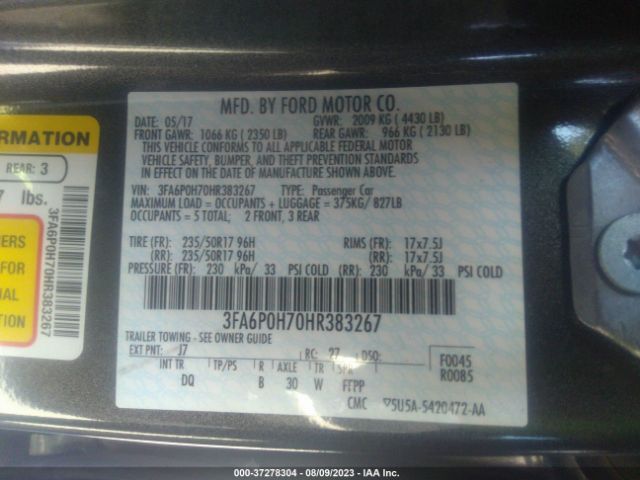 3FA6P0H70HR383267 Ford FUSION SE