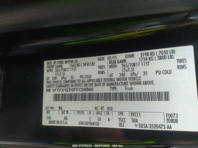 2015 FORD F-150 XLT/XL W VIN: 1FTFX1EF0FFC05560