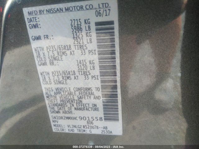 5N1DR2MMXHC901558 Nissan Pathfinder Sl