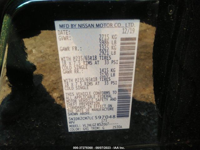 5N1DR2CM7LC597048 Nissan Pathfinder Sl 4wd
