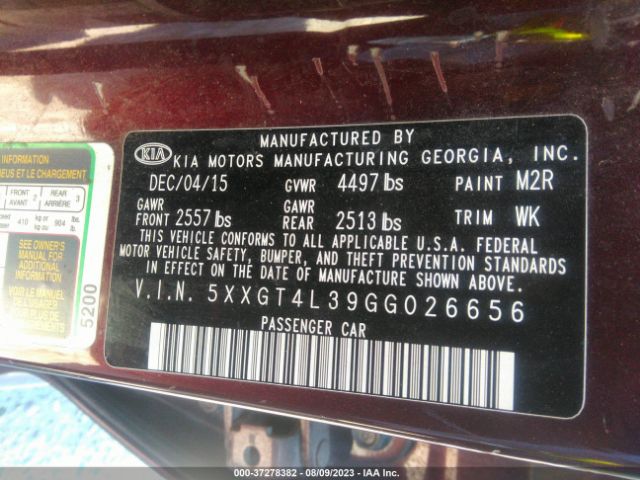 5XXGT4L39GG026656 KIA Optima Lx