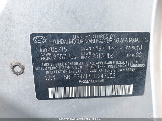 Hyundai Sonata 2.4l Se 2015 5NPE24AF8FH247952 Image 9