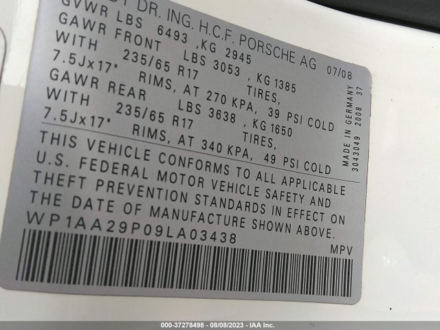 2009 PORSCHE CAYENNE WP1AA29P09LA03438 Photo 8