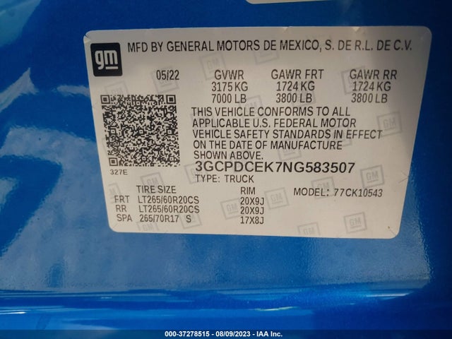 Chevrolet Silverado 1500 Custom Trail Boss 2022 3GCPDCEK7NG583507 Image 9