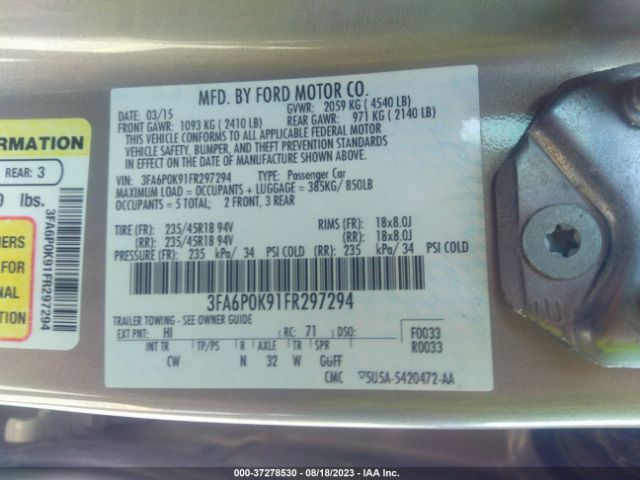 3FA6P0K91FR297294 Ford Fusion Titanium