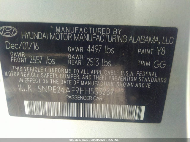 Hyundai Sonata 2017 5NPE24AF9HH533232 Image 9