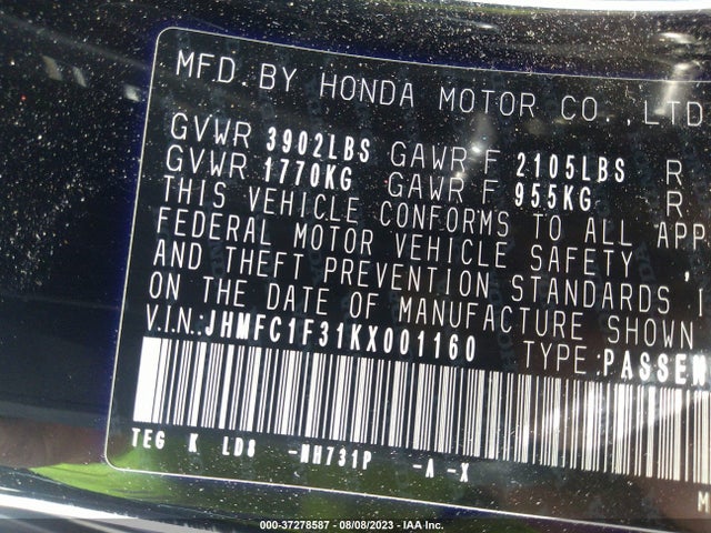 Honda Civic Sedan Ex 2019 JHMFC1F31KX001160 Image 16