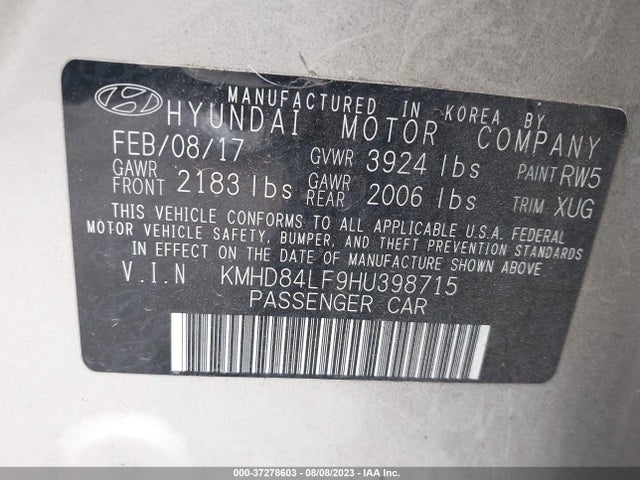 Hyundai Elantra Value Edition 2017 KMHD84LF9HU398715 Image 9