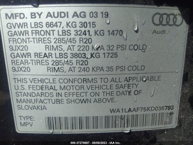 WA1LAAF75KD036793 Audi Q7 Premium Plus