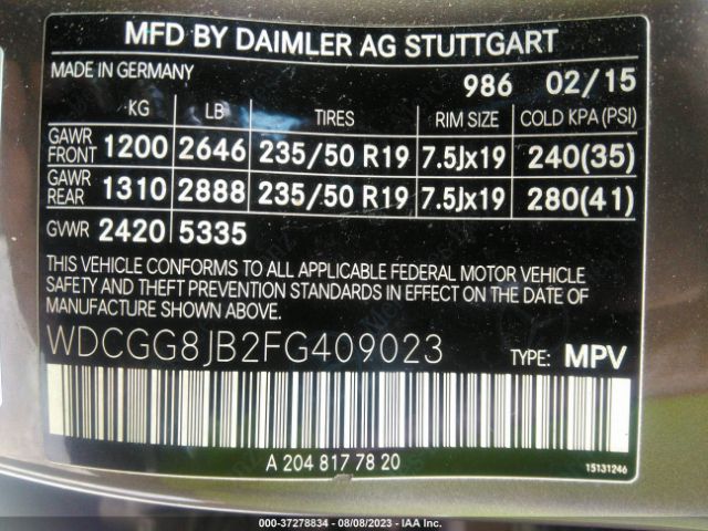 WDCGG8JB2FG409023 Mercedes-Benz Glk-class Glk 350