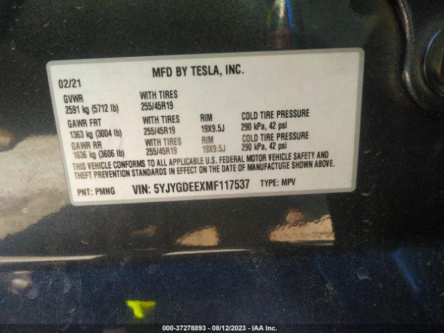 5YJYGDEEXMF117537 Tesla Model Y Long Range