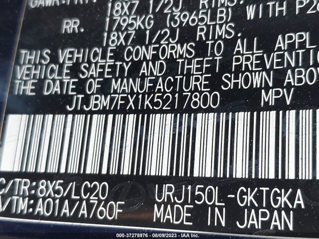 JTJBM7FX1K5217800 Lexus Gx Gx 460