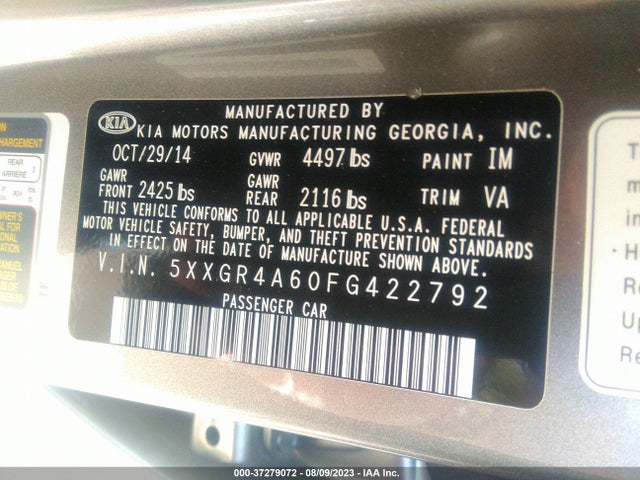 KIA Optima 2015 5XXGR4A60FG422792 Image 9