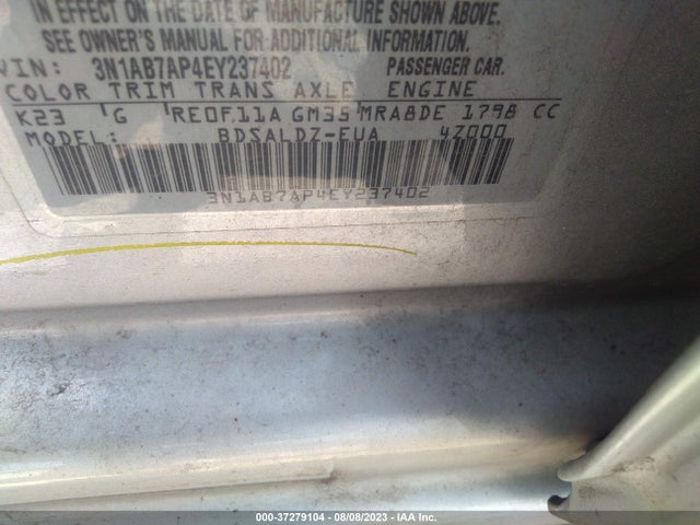 2014 NISSAN SENTRA S/FE+ S/SV/FE+ SV/SR/SL VIN: 3N1AB7AP4EY237402