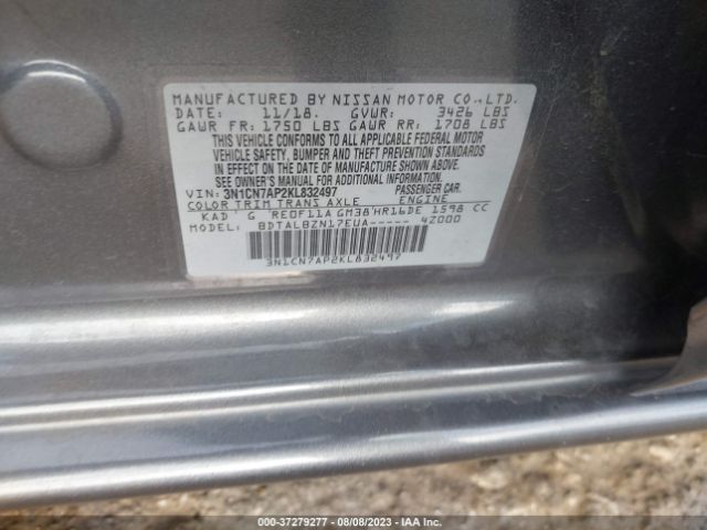 3N1CN7AP2KL832497 Nissan Versa Sedan Sv