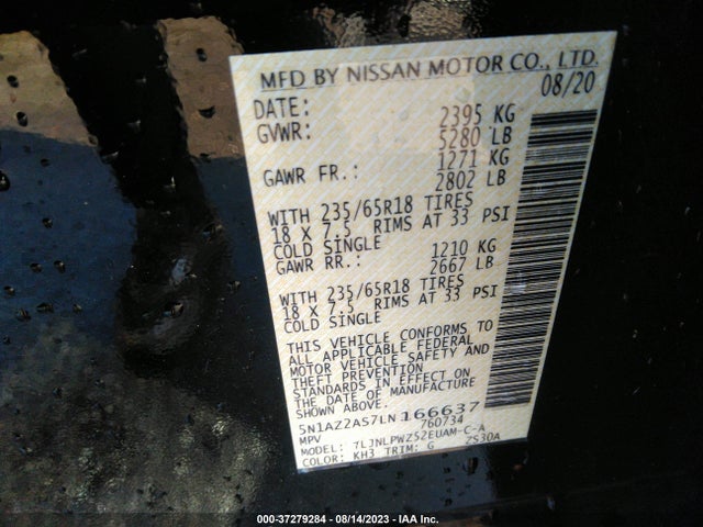 Nissan MURANO S 2020 5N1AZ2AS7LN166637 Image 9