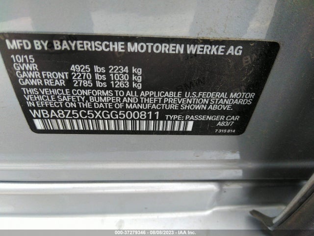 2016 BMW 3 SERIES GRAN TURISMO 328I XDRIVE VIN: WBA8Z5C5XGG500811