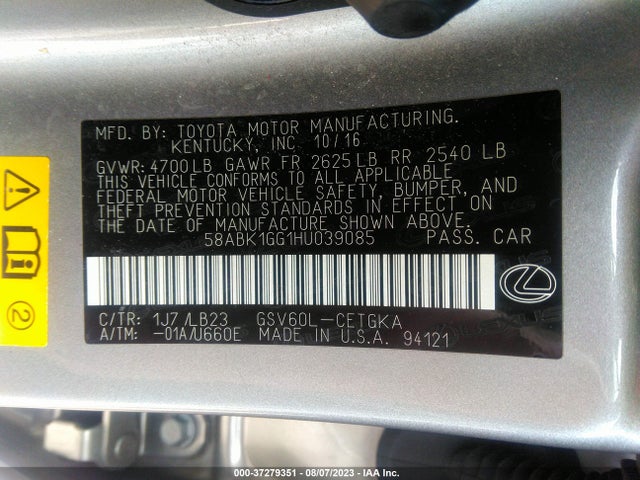2017 Lexus ES, VIN: 58ABK1GG1HU039085