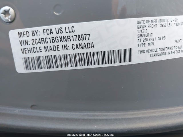 2C4RC1BGXNR178977 Chrysler Pacifica Touring L