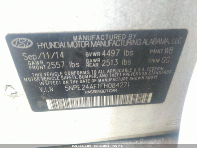 2015 HYUNDAI SONATA 2.4L SE VIN: 5NPE24AF1FH084271