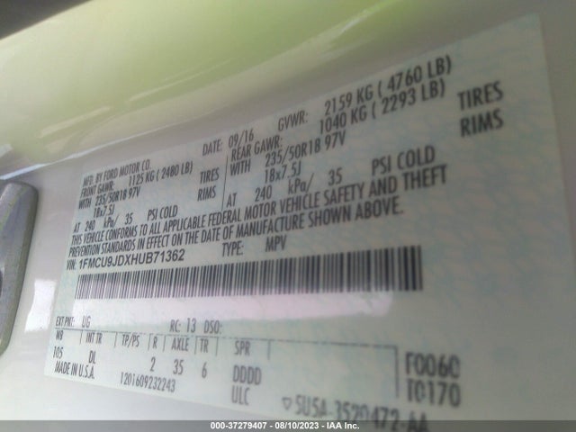 Ford Escape Titanium 2017 1FMCU9JDXHUB71362 Image 9