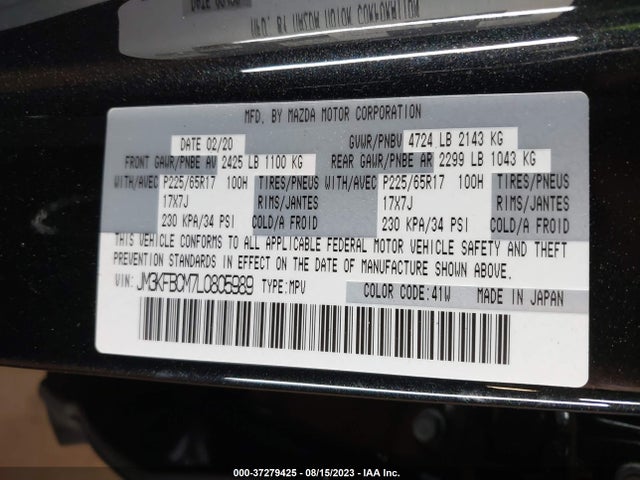 2020 MAZDA CX-5 TOURING VIN: JM3KFBCM7L0805989