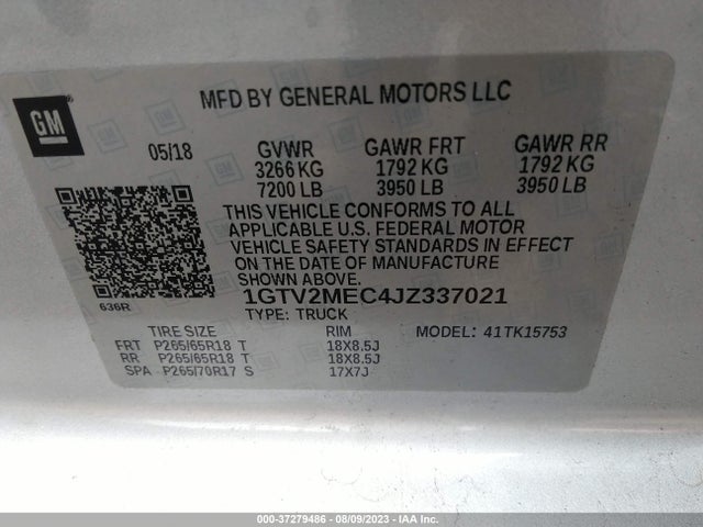 2018 GMC SIERRA 1500 SLE VIN: 1GTV2MEC4JZ337021