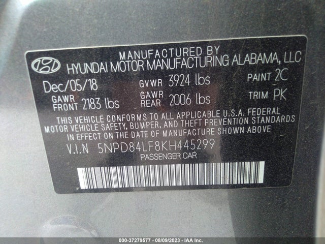 2019 HYUNDAI ELANTRA VALUE EDITION VIN: 5NPD84LF8KH445299