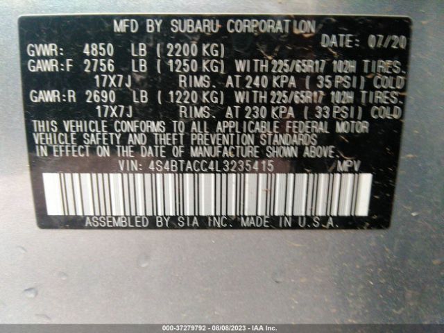 4S4BTACC4L3235415 Subaru Outback Premium