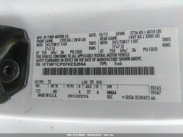 1FTMF1CPXFKE52694 Ford F-150 Xl/xlt