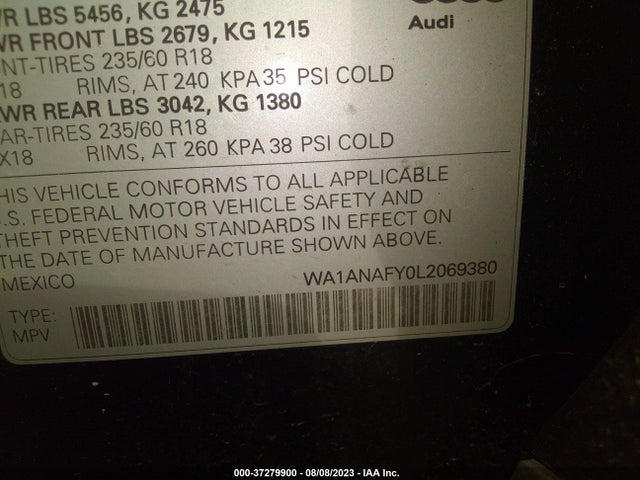 WA1ANAFY0L2069380 Audi Q5 Premium/titanium Premium