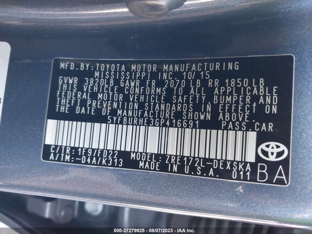 Toyota Corolla L/le/s/s Plus/le Plus 2016 5YFBURHE3GP416691 Image 15