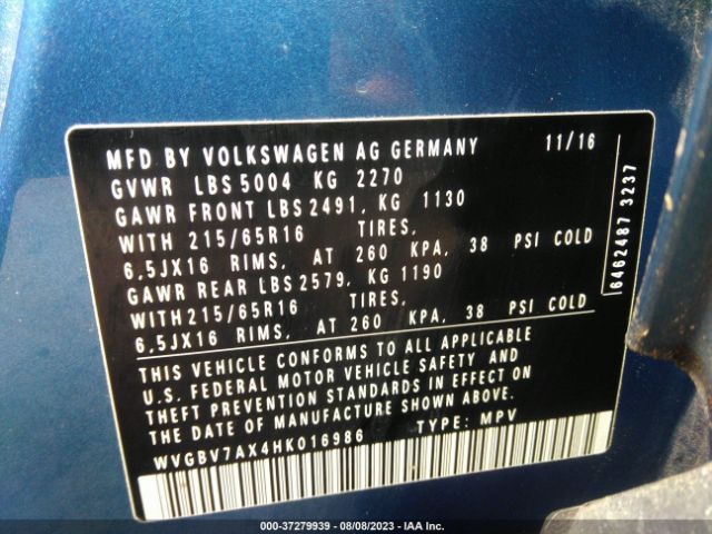 WVGBV7AX4HK016986 Volkswagen Tiguan 2.0t/2.0t S