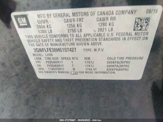 Chevrolet EQUINOX LT 2017 2GNFLFE38H6107427 Image 9