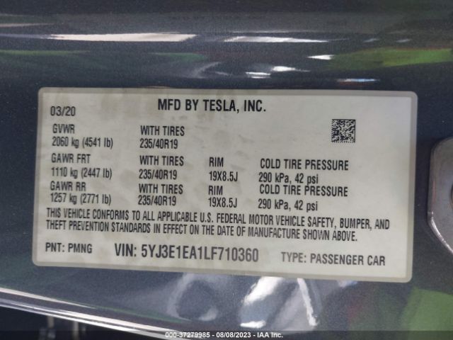5YJ3E1EA1LF710360 Tesla Model 3 Standard Range