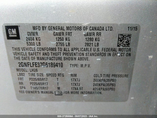 Chevrolet EQUINOX LT 2016 2GNFLFE37G6189410 Image 9