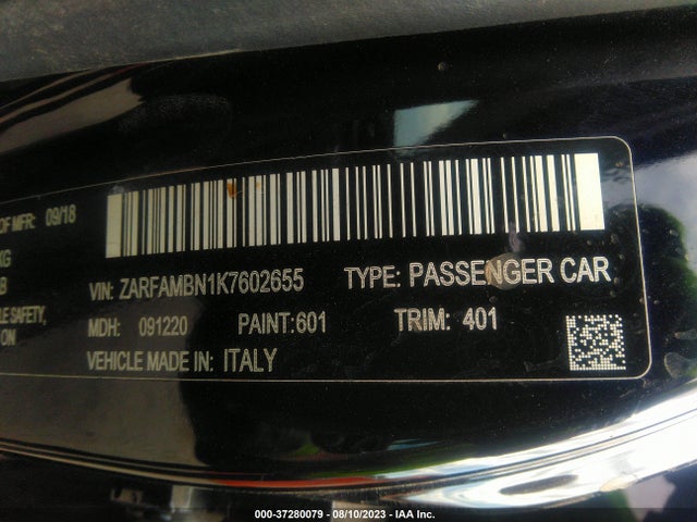 ZARFAMBN1K7602655 Alfa Romeo Giulia Ti Sport Rwd
