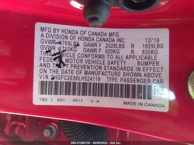 2HGFC2E86LH524119 Honda Civic Sedan Sport